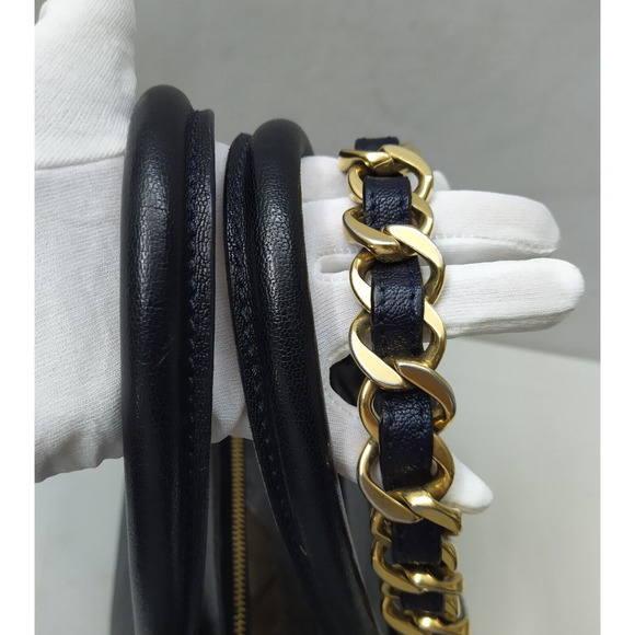 Marc Jacobs Black Leather Pocket Chain Strap Double Handle Satchel Shoulder Bag - Picture 7 of 16